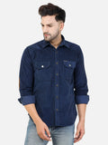 Colvyn Harris Men's Slim Fit Corduroy Navy Casual Shirt