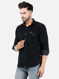 Colvyn Harris Men's Slim Fit Corduroy Black Casual Shirt