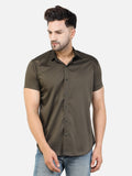 Colvyn Harris Men's Slim Fit Satin Lycra Coffee Casual Shirt