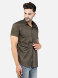 Colvyn Harris Men's Slim Fit Satin Lycra Coffee Casual Shirt