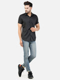 Colvyn Harris Men's Slim Fit Satin Lycra Black Casual Shirt
