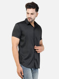 Colvyn Harris Men's Slim Fit Satin Lycra Black Casual Shirt