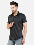 Colvyn Harris Men's Slim Fit Satin Lycra Black Casual Shirt