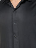 Colvyn Harris Men's Slim Fit Satin Lycra Black Casual Shirt