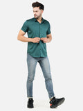 Colvyn Harris Men's Slim Fit Satin Lycra Teal Casual Shirt