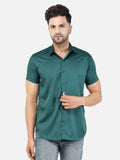 Colvyn Harris Men's Slim Fit Satin Lycra Teal Casual Shirt