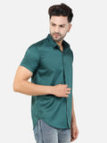 Colvyn Harris Men's Slim Fit Satin Lycra Teal Casual Shirt