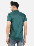 Colvyn Harris Men's Slim Fit Satin Lycra Teal Casual Shirt