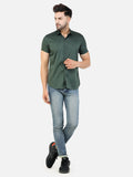 Colvyn Harris Men's Slim Fit Satin Lycra Olive Casual Shirt