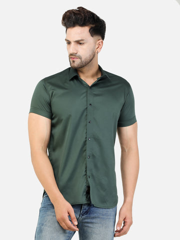 Colvyn Harris Men's Slim Fit Satin Lycra Olive Casual Shirt