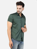 Colvyn Harris Men's Slim Fit Satin Lycra Olive Casual Shirt