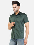 Colvyn Harris Men's Slim Fit Satin Lycra Olive Casual Shirt