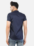 Colvyn Harris Men's Slim Fit Satin Lycra Navy Casual Shirt