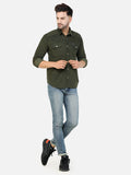 Colvyn Harris Men's Slim Fit Corduroy Olive Casual Shirt