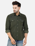 Colvyn Harris Men's Slim Fit Corduroy Olive Casual Shirt