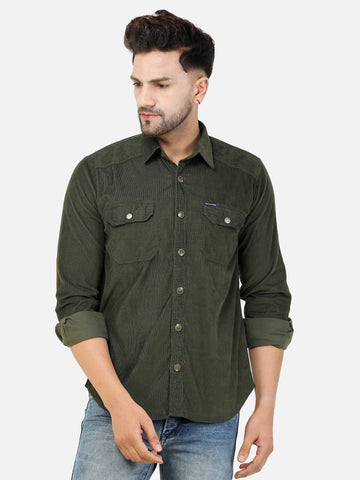 Colvyn Harris Men's Slim Fit Corduroy Olive Casual Shirt