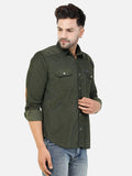Colvyn Harris Men's Slim Fit Corduroy Olive Casual Shirt