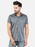 Colvyn Harris Men's Slim Fit Satin Lycra Silver Grey Casual Shirt