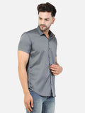 Colvyn Harris Men's Slim Fit Satin Lycra Silver Grey Casual Shirt