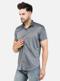 Colvyn Harris Men's Slim Fit Satin Lycra Silver Grey Casual Shirt