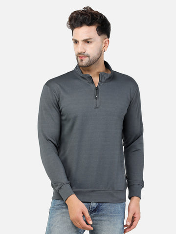 Colvyn Harris Men's Lycra Ponte Regular Fit Grey Sweatshirt with T-Neck