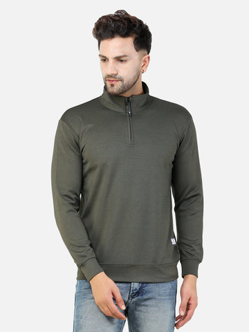 Colvyn Harris Men's Lycra Ponte Regular Fit Dark Green Sweatshirt with T-Neck