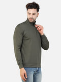 Colvyn Harris Men's Lycra Ponte Regular Fit Dark Green Sweatshirt with T-Neck