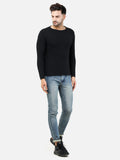 Colvyn Harris Men's Cotton Lycra Regular Fit Black Sweatshirt with Rolling Neck