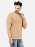 Colvyn Harris Men's Cotton Lycra Regular Fit Camel Sweatshirt with Rolling Neck