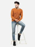 Colvyn Harris Men's Cotton Lycra Regular Fit Rust Sweatshirt with Rolling Neck