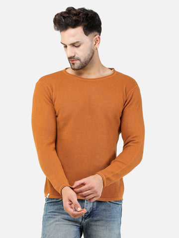 Colvyn Harris Men's Cotton Lycra Regular Fit Rust Sweatshirt with Rolling Neck