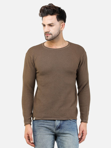Colvyn Harris Men's Cotton Lycra Regular Fit Brown Sweatshirt with Rolling Neck