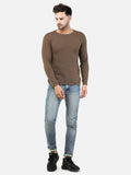Colvyn Harris Men's Cotton Lycra Regular Fit Brown Sweatshirt with Rolling Neck