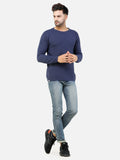 Colvyn Harris Men's Cotton Lycra Regular Fit Blue Sweatshirt with Rolling Neck