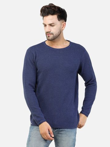 Colvyn Harris Men's Cotton Lycra Regular Fit Blue Sweatshirt with Rolling Neck