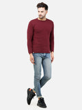 Colvyn Harris Men's Cotton Lycra Regular Fit Wine Sweatshirt with Rolling Neck