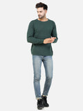 Colvyn Harris Men's Cotton Lycra Regular Fit Green Sweatshirt with Rolling Neck