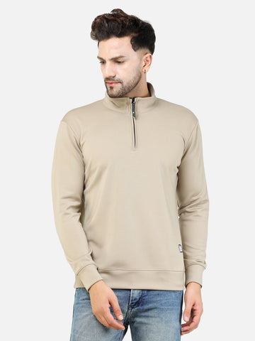 Colvyn Harris Men's Lycra Ponte Regular Fit Cream Sweatshirt with T-Neck
