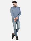 Colvyn Harris Men's Lycra Ponte Regular Fit Blue Sweatshirt with T-Neck
