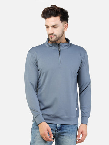 Colvyn Harris Men's Lycra Ponte Regular Fit Blue Sweatshirt with T-Neck