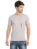 Men's Grey Self Design Knitted T-Shirt Seventy7