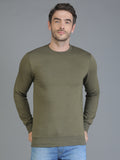 Colvyn Harris Cotton Fleece Crew Neck Olive Sweatshirt for Men