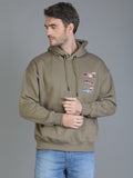 Colvyn Harris Printed Cotton Fleece Hoodie Beige Sweatshirt for Men