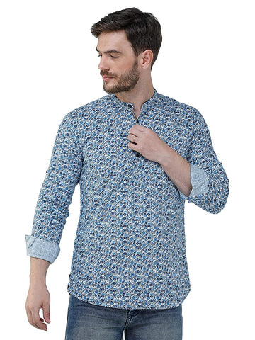 COLVYNHARRIS JEANS Men Casualwear Full Sleeve Slim Fit Printed Shirt Sky Blue