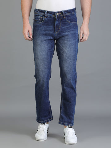 Colvyn Harris Regular Fit Solid Cotton Flat Hard Bata Wash Dark Jeans for Men