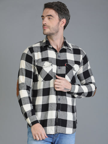 Colvyn Harris Slim Fit Black & White Check Shirt for Men with Pocket