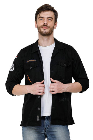 COLVYN Harris Men's Black Color Slim Fit Full Sleeves Casual Shirt