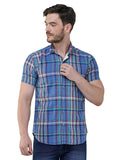 COLVYNHARRIS JEANS Men Casualwear Half Sleeve Slim Fit Blue Printed Shirt