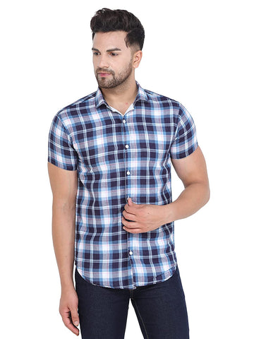 COLVYNHARRIS JEANS Men Dark Blue and Black Reversible Chekered Casual Shirt