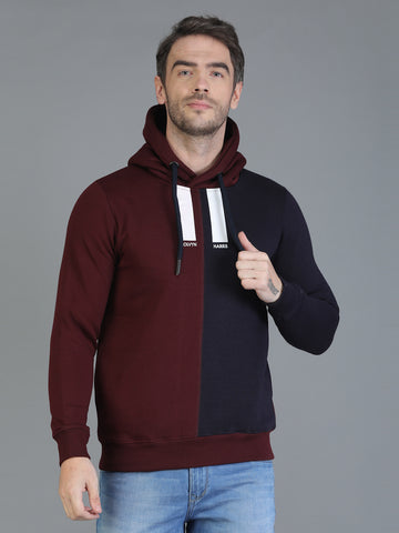 Colvyn Harris Cotton Fleece Hoodie Dark Maroon & Black Sweatshirt for Men